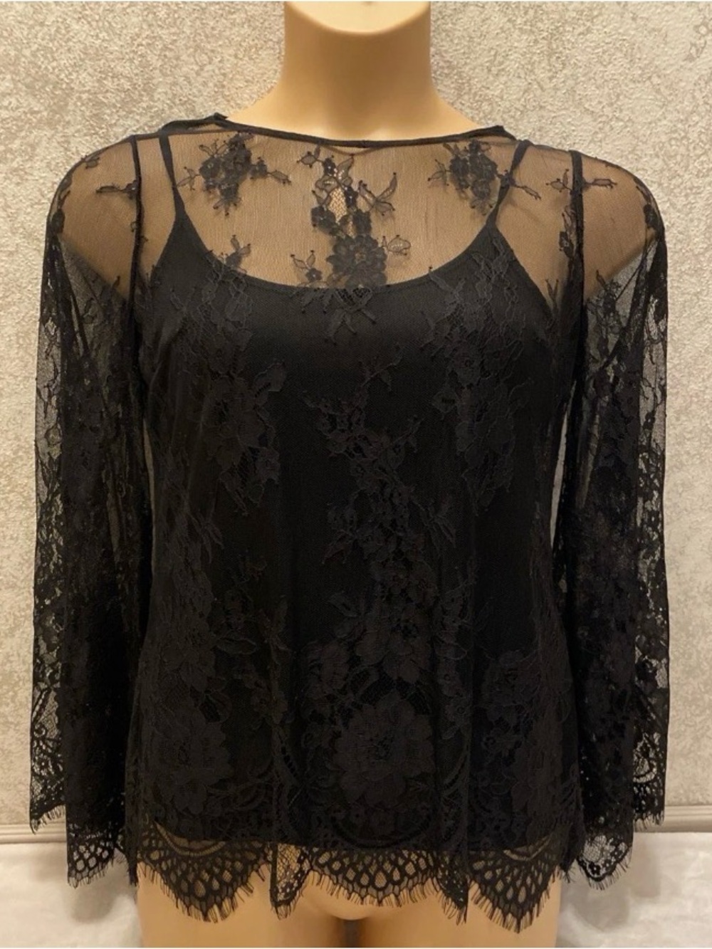 White House Black Market Black Lace Overlay Blouse